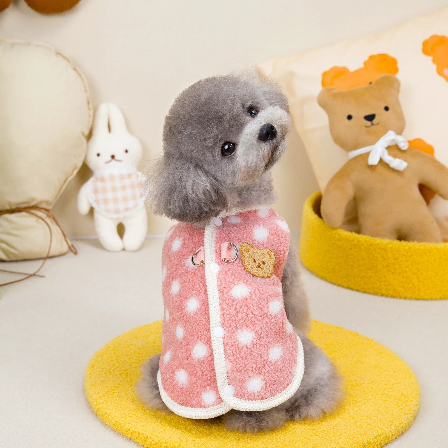 Winter Open Button Vest for Small Dogs - Warm & Stylish Polka Dot Pet Vest