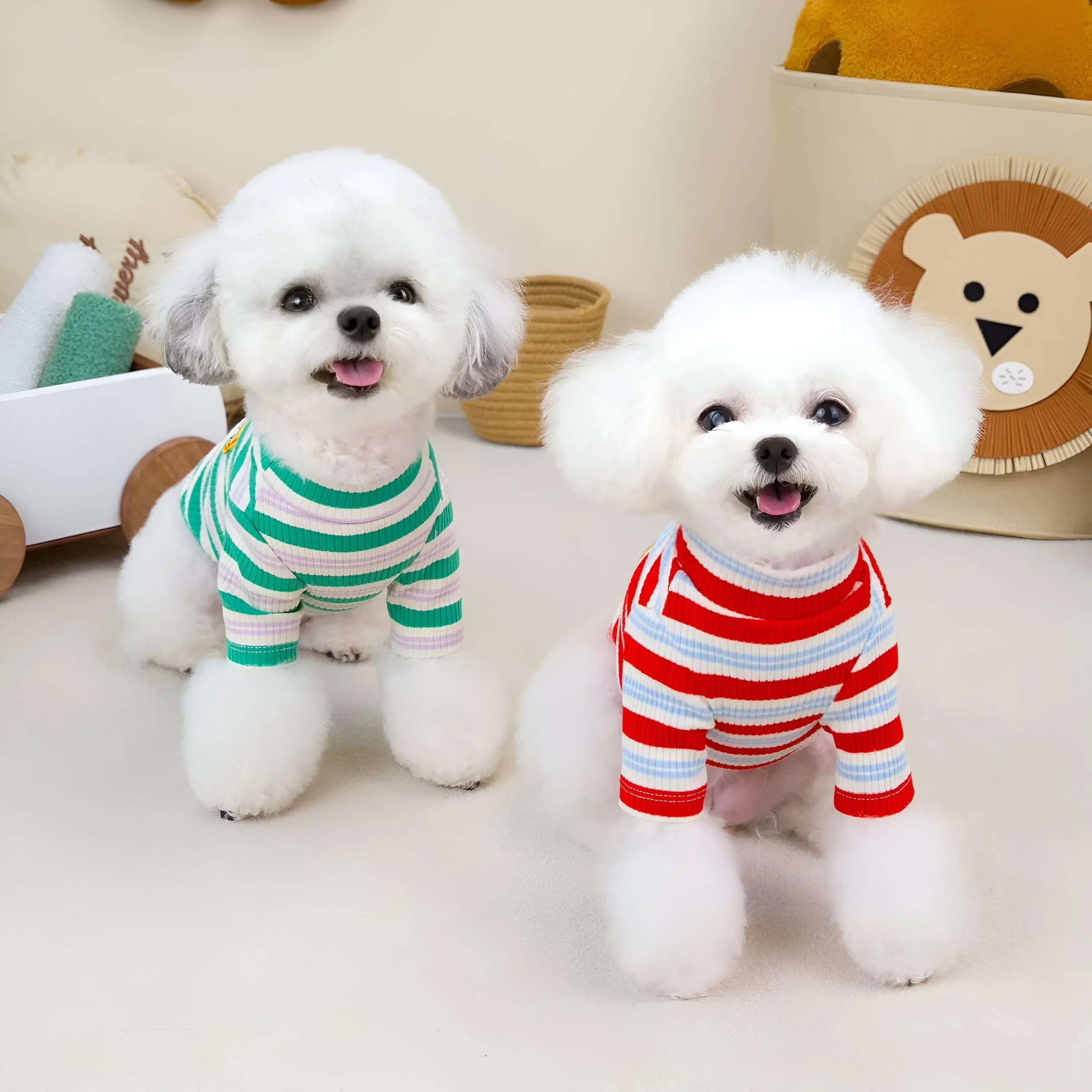 Green Striped Turtleneck Dog Shirt – Cozy Winter Clothes for Small & Medium Dogs