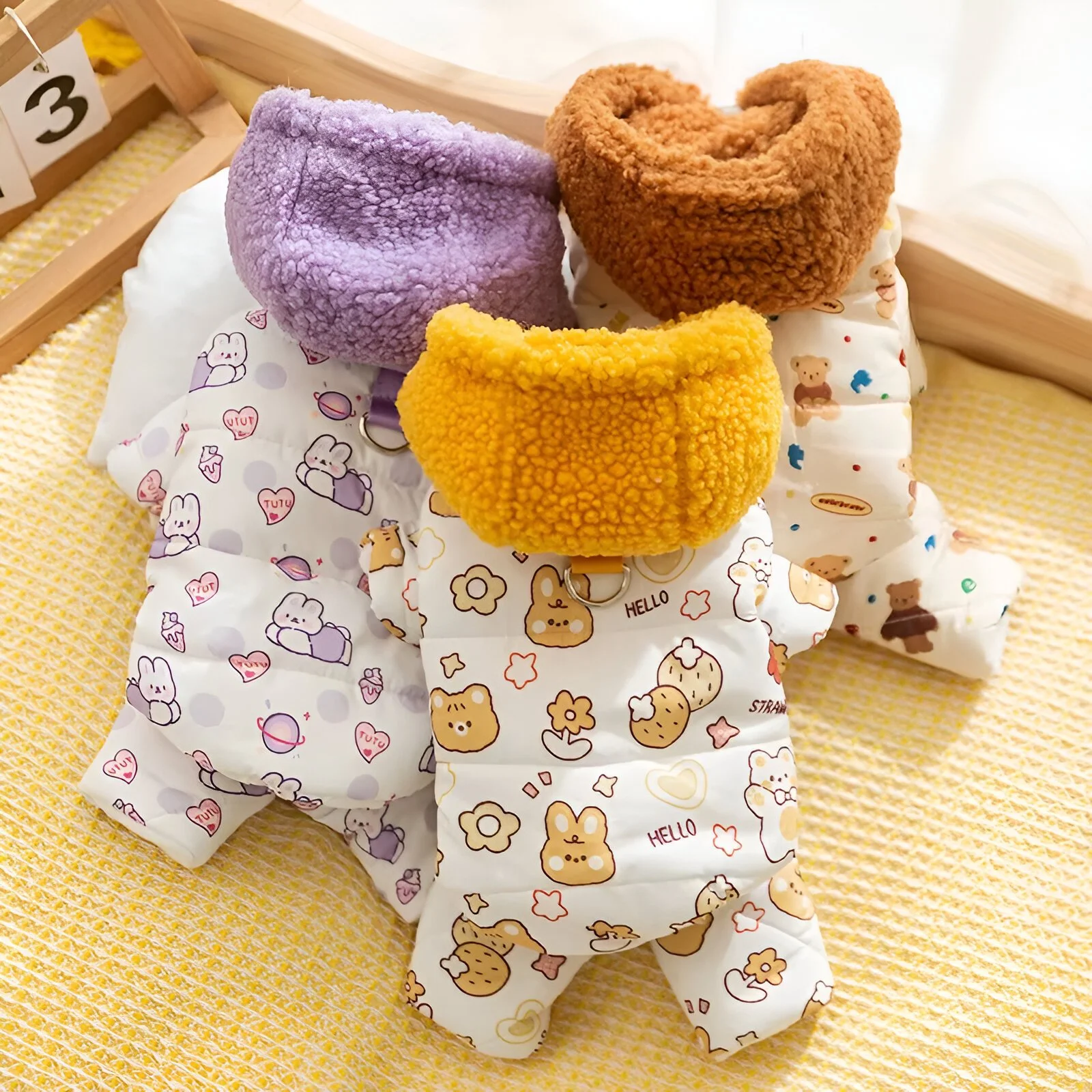 Animal Full Print Quilted Cotton Dog Jumpsuit - Small Pets Winter Coat