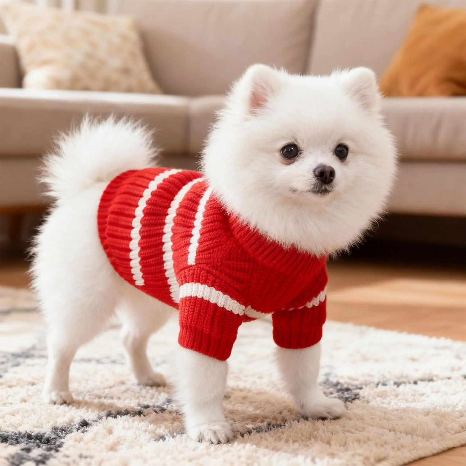 Winter Striped Wool Sweater with Pocket for Small Dogs