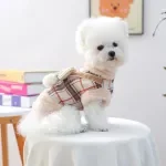 Plaid Plush Winter Coat with Bows for Small Dogs & Cats