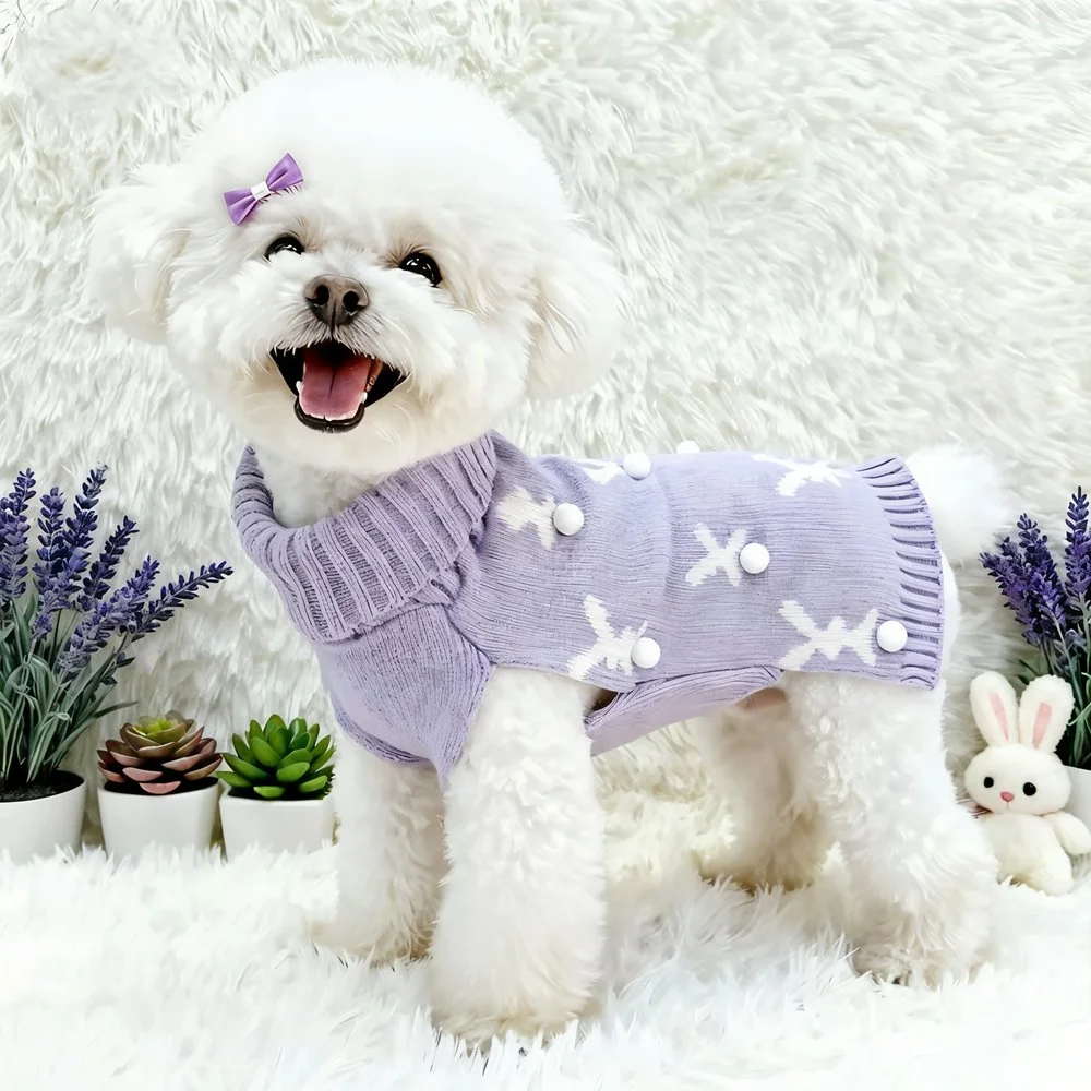 Cozy High-Neck Knit Dog Sweater for Small Dogs & Puppies