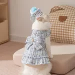 Fleece-Lined Plaid Bow Dog Dress – Warm Two-Leg Winter Skirt