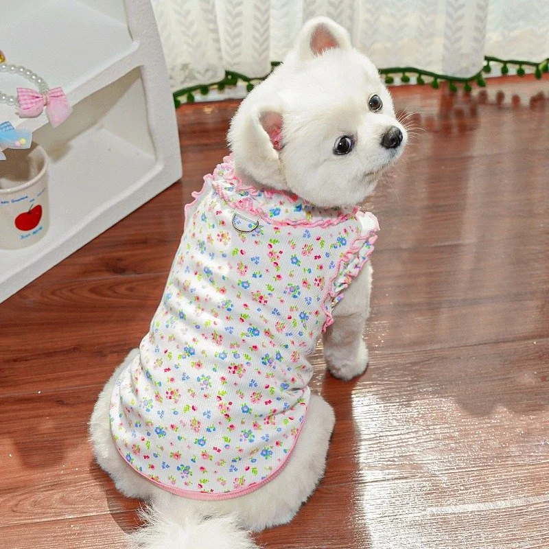 Floral Dog Vest - Spring Pullover for Small & Medium Dogs, Sun Protection T-Shirt
