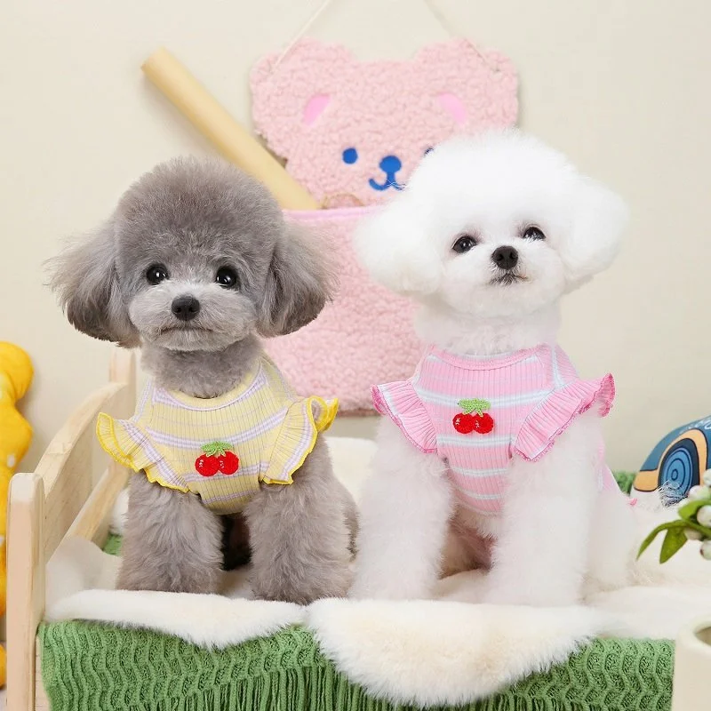 Striped Puppy Spring Vest with Cute Flying Sleeves