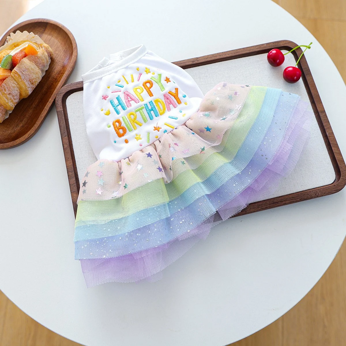 Fancy Birthday Elegant Dog Vest with Colorful Tutu Skirt – Pet Party Dress