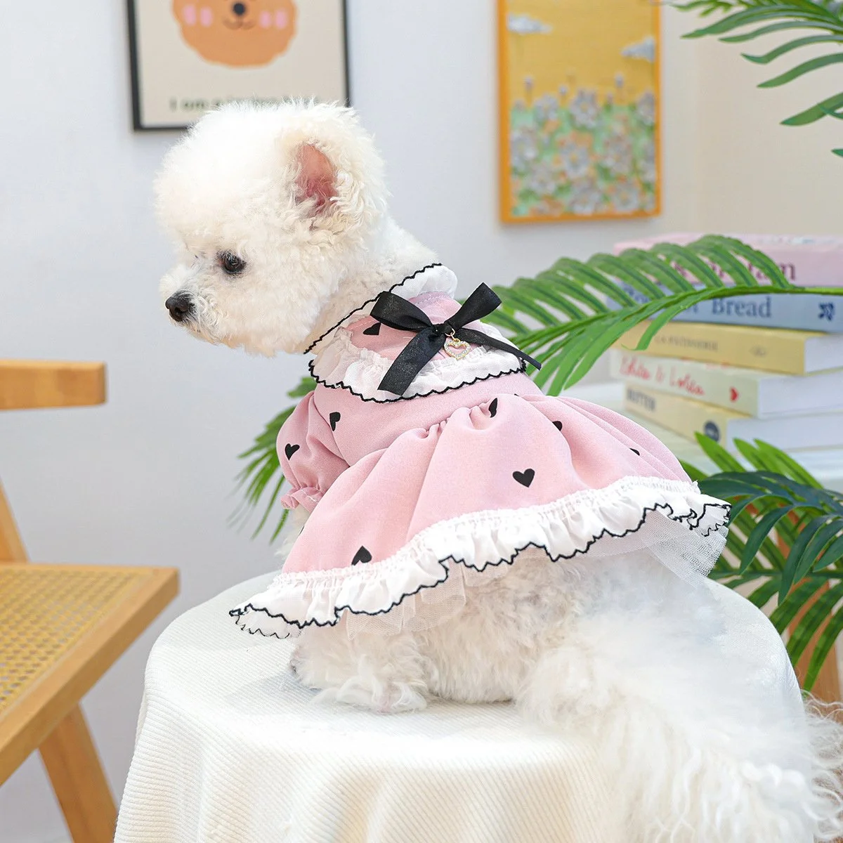 Cute Lace Dog Love Dress - Pink & White Spring Pet Outfit for Small Dogs