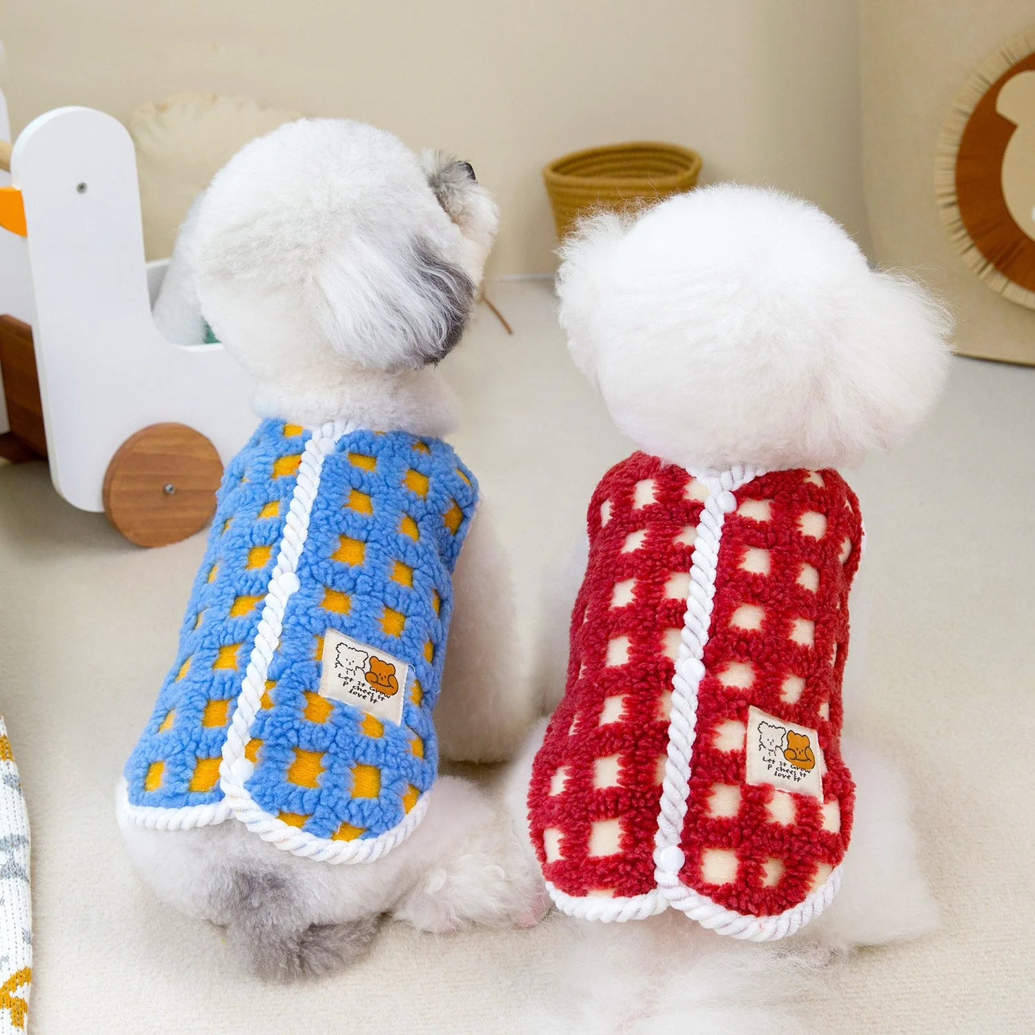 Pet Plaid Plush Coat - Cozy Dog & Cat Clothing, Comfortable Plush Vest for Pets