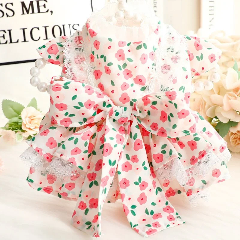 Pink Princess Rose Dress for Small Dogs – Spring Party Pet Outfit