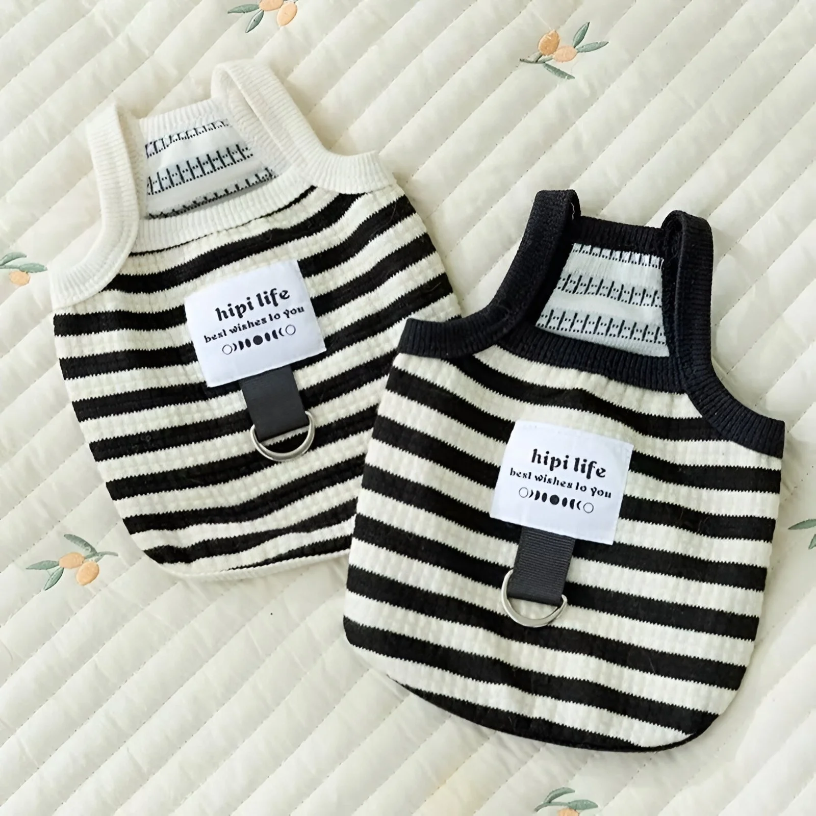 Breathable Striped Dog Vest with Leash Ring for Small Dogs