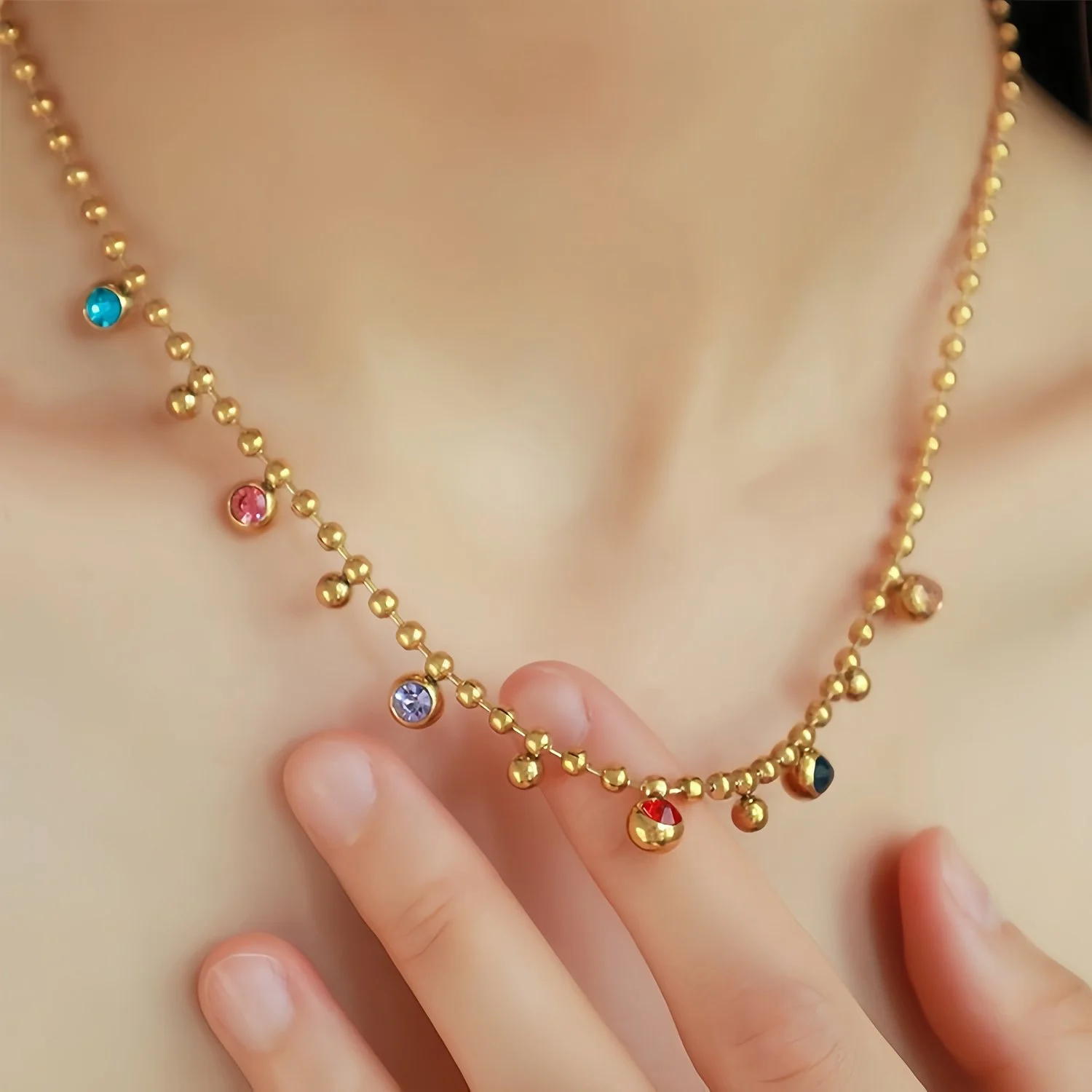 18K Gold Plated Colorful Rhinestone Pendant Necklace for Women