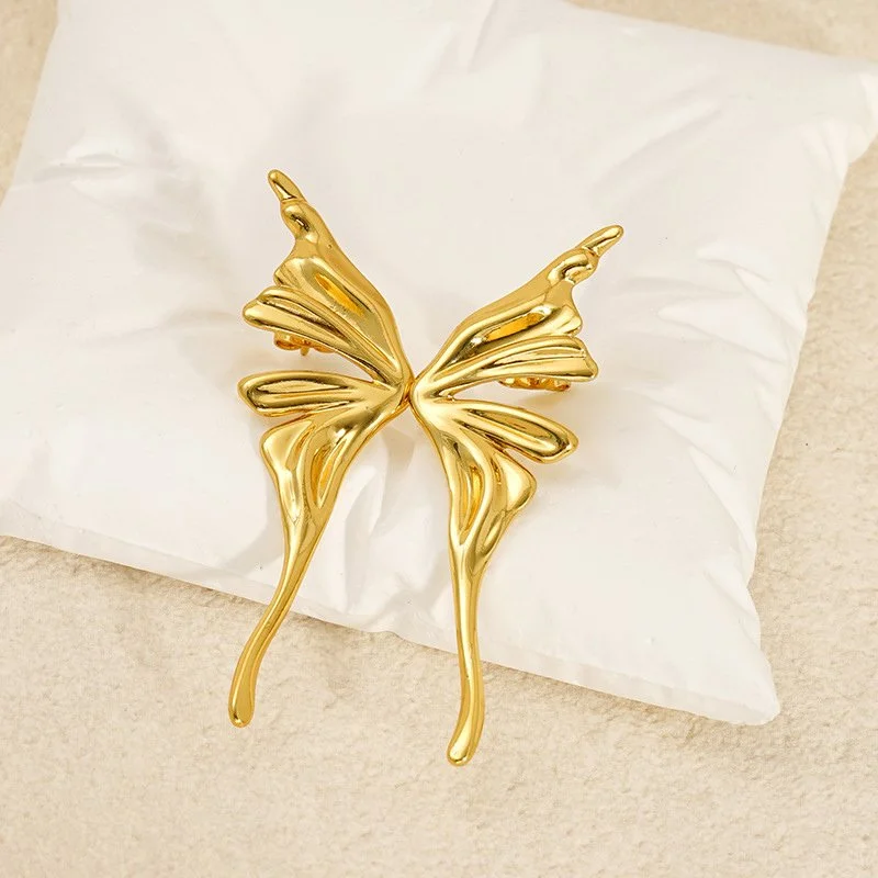 Gold Tone Stainless Steel Butterfly Drop Earrings for Women