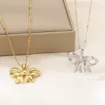 Elegant Bow Pendant Necklace in Gold-Tone Stainless Steel for Women