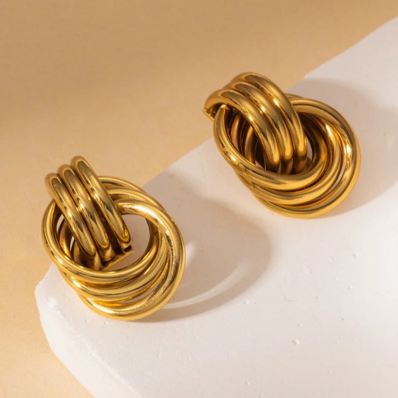 Gold Twisted Knot Drop Earrings – Statement Stainless Steel Dangle Jewelry
