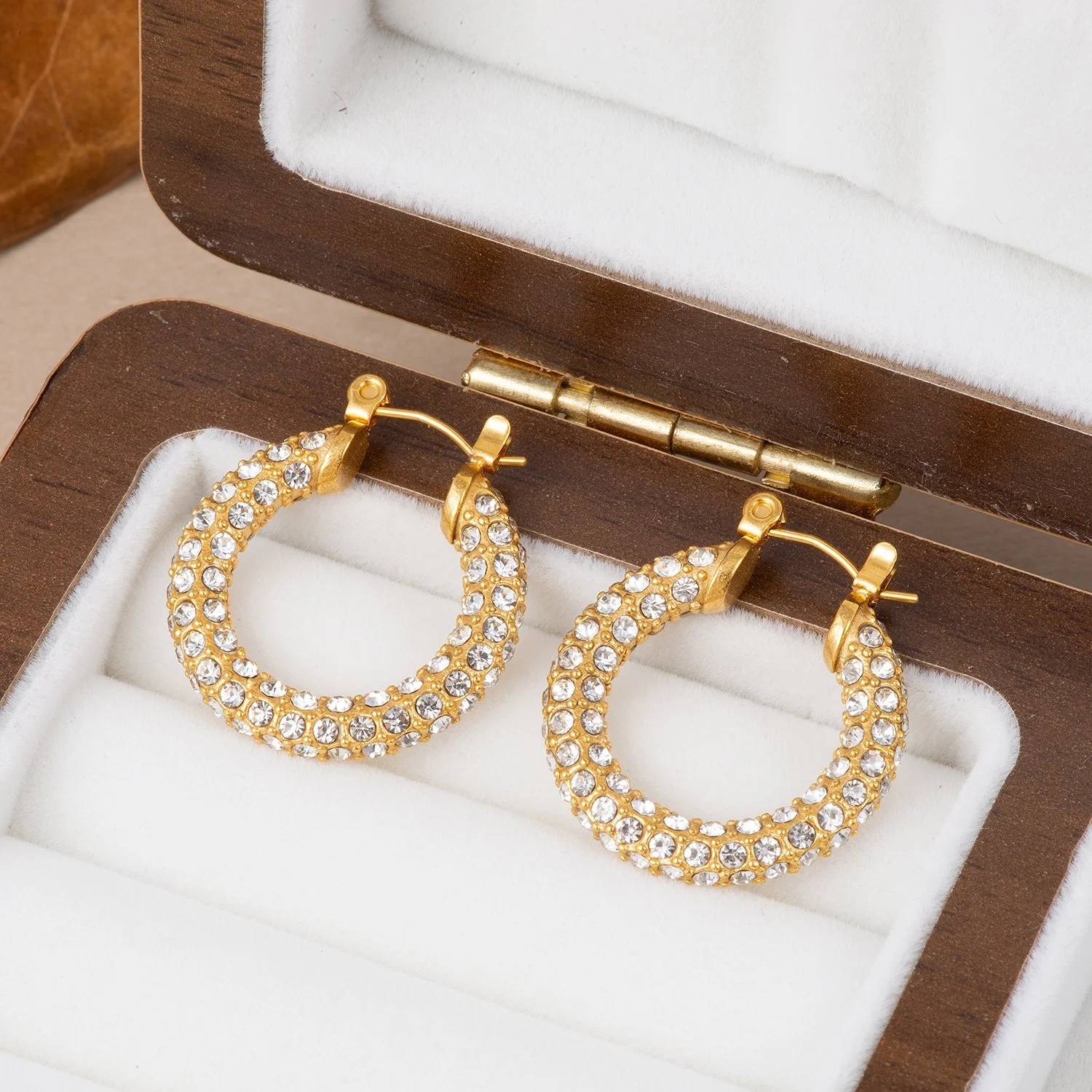 Classic Gold CZ Hoop Earrings – Elegant Hypoallergenic Party Jewelry