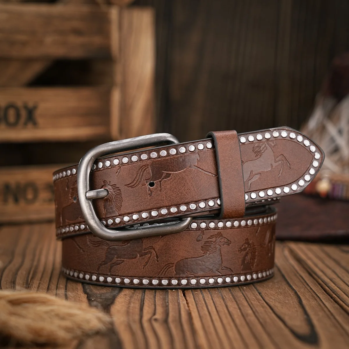 Vintage Western PU Leather Cowboy Belt