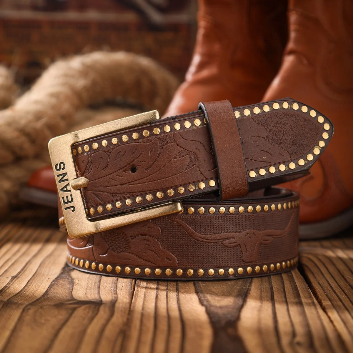 Unisex Western Alloy Buckle PU Belt – Vintage Style Fashion Accessory