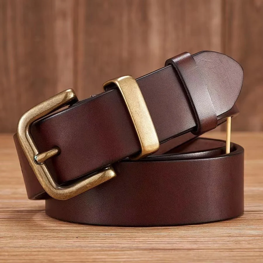 Genuine Leather Men's Belt with Brass Buckle