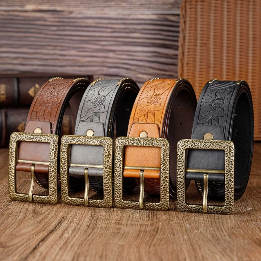 Trendy Bull Head Embossed Rivet Belt