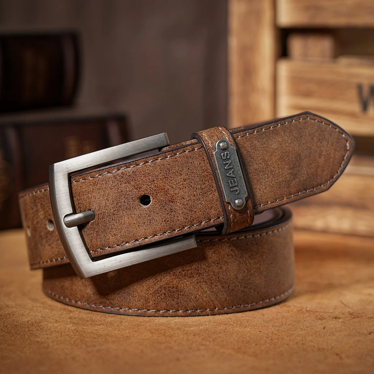 Unisex Retro Western Style PU Belt with Metal Buckle