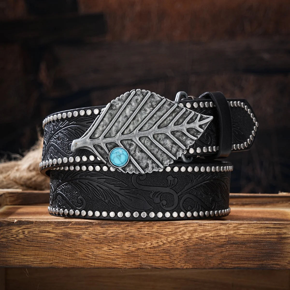 Vintage Western Horse Buckle PU Leather Cowboy Belt for Jeans