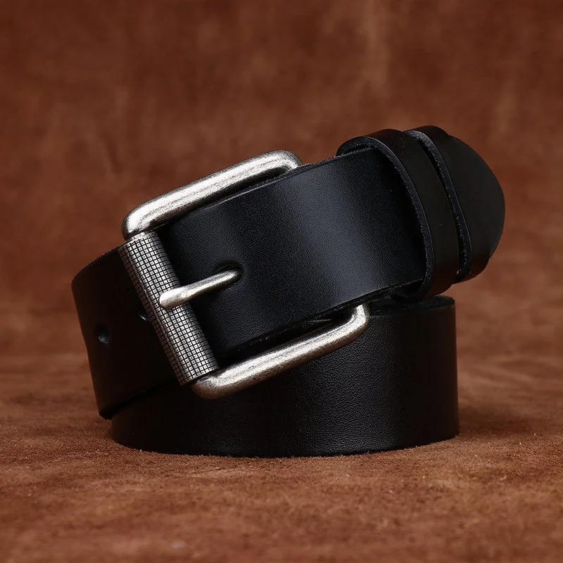 Men’s Genuine Leather Belt 1.5" Wide Pin Buckle Vintage Casual Strap