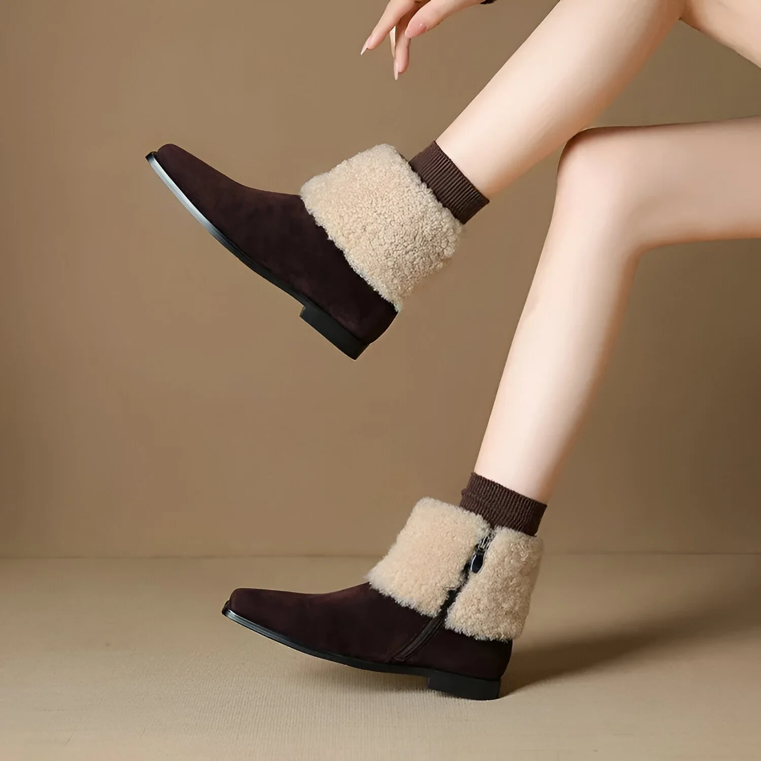 Elegant Winter Suede Ankle Boots for Women – Square Toe Low Heel