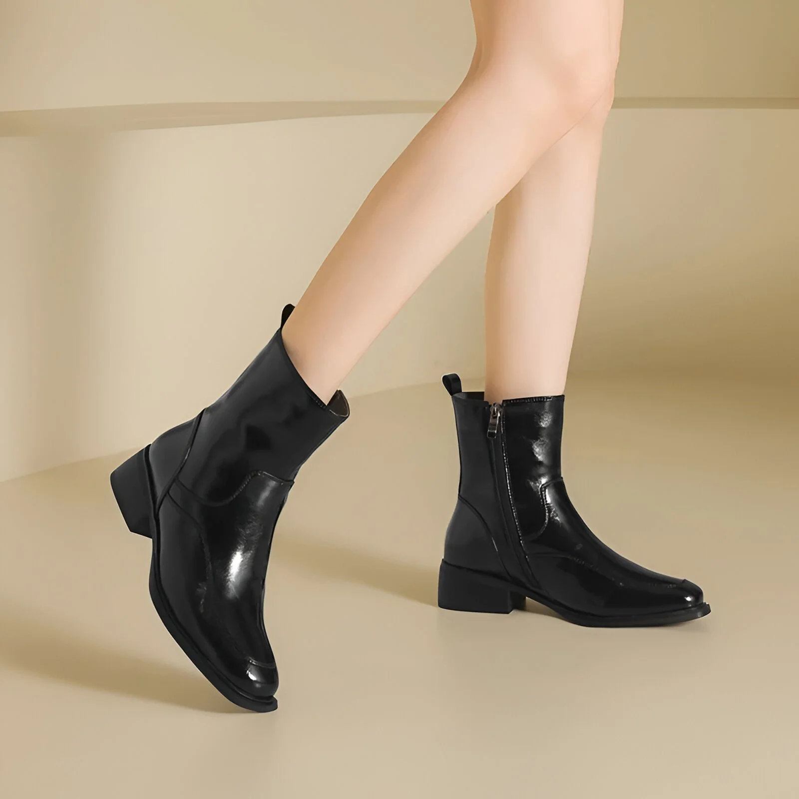 Women’s Winter Split Leather Boots with Square Toe & Chunky Heel
