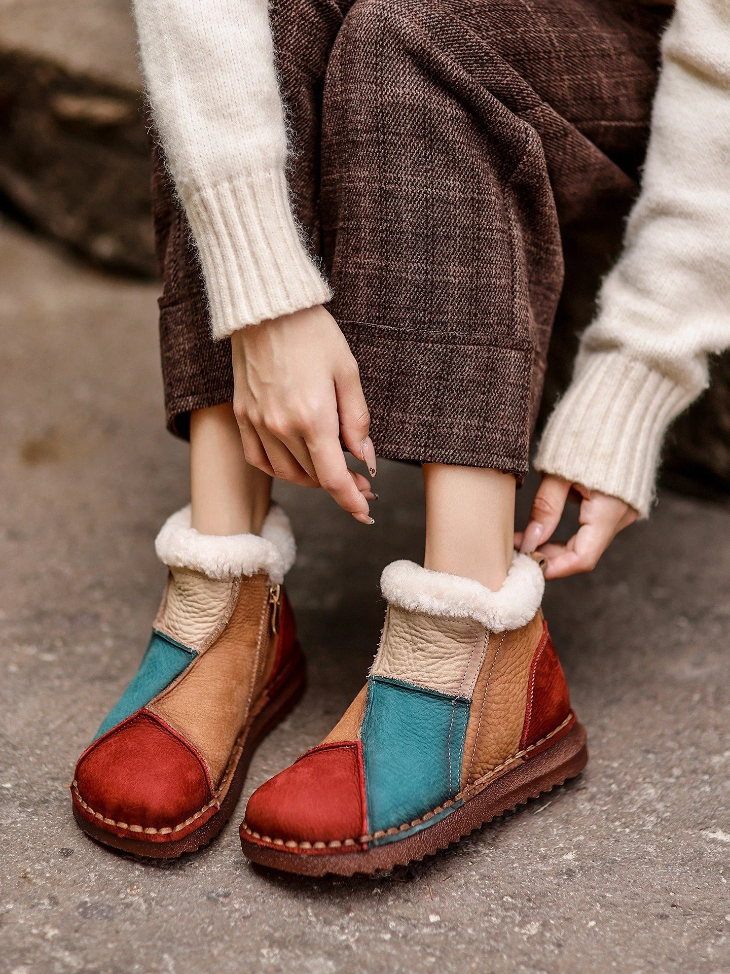 Women’s Genuine Leather Fur-Lined Platform Ankle Snow Boots