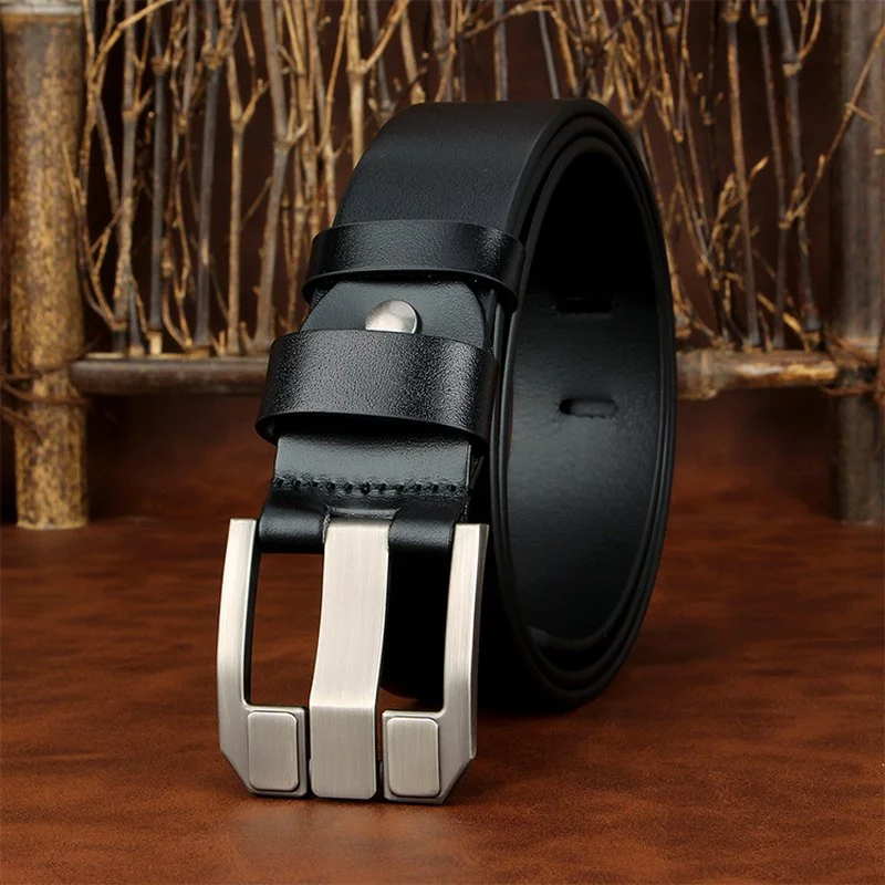 Men’s Genuine Leather Casual Waist Belt – 1.5 Inch Classic Buckle