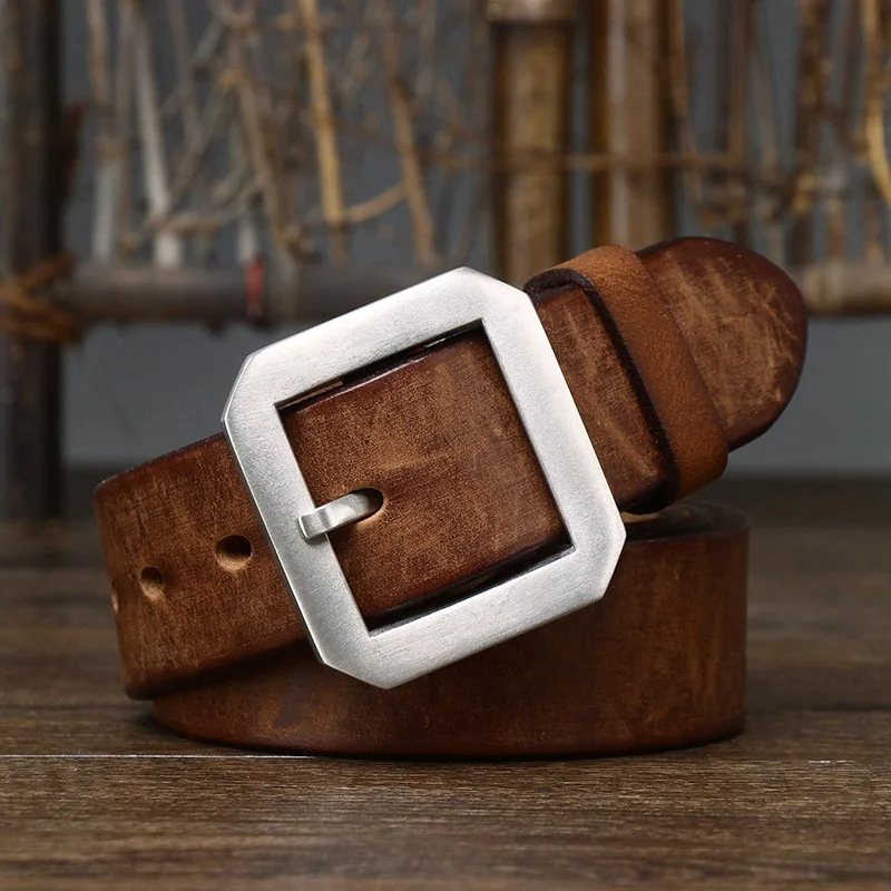 Men’s Genuine Leather Jeans Belt with Stainless Steel Pin Buckle