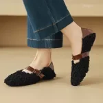 Warm Faux Wool Mary Jane Flats with Buckle Strap for Women