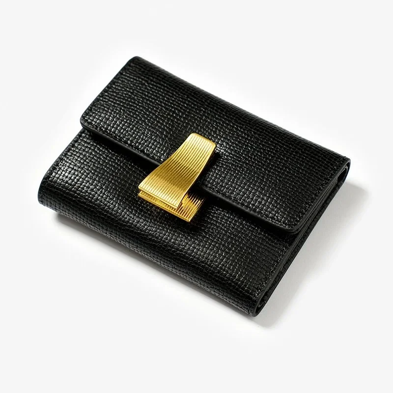 Elegant Women’s Leather Money Clip Wallet with Zipper and Buckle