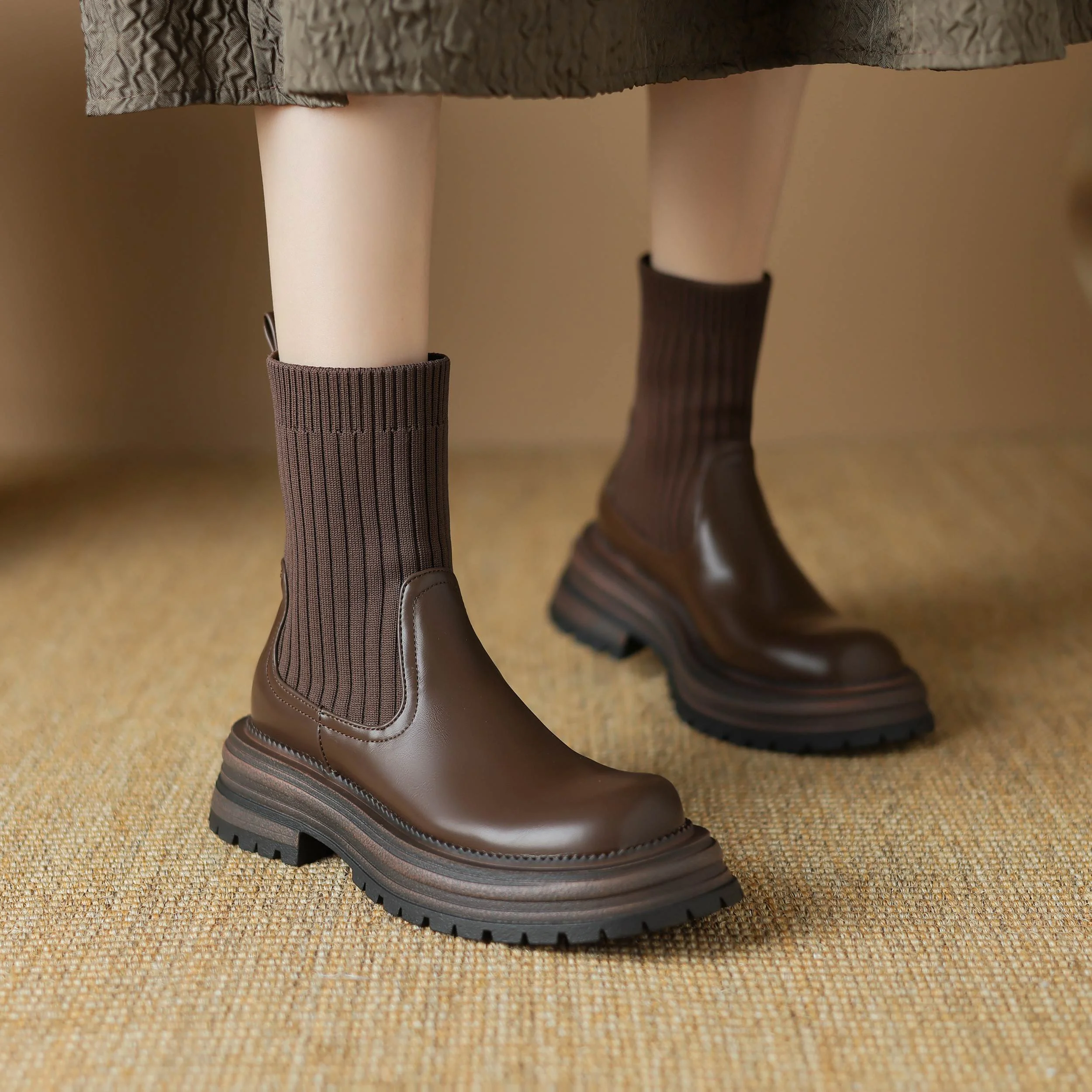 Chunky Med Heel Motorcycle Ankle Boots for Women