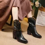 Women’s Genuine Leather Western Cowboy Boots with Rivets & High Heel
