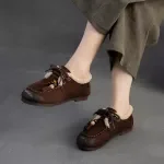 Winter Plush Leather Lace-Up Flats for Women – Soft Sole Casual Shoes