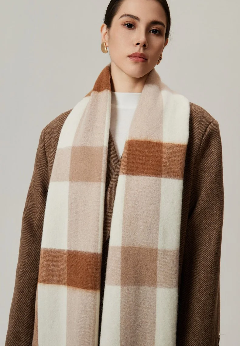Luxury Pure Wool Plaid Fringe Scarf for Men & Women