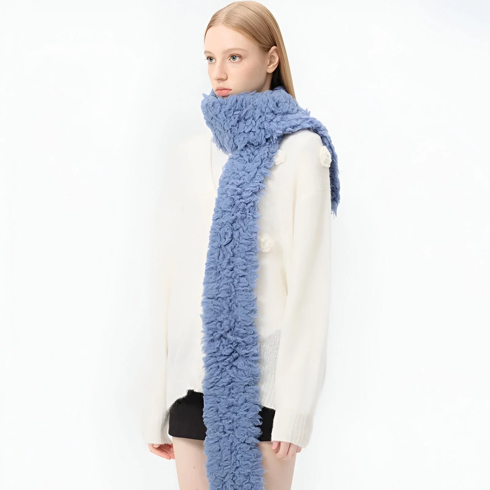 Y2K Curly Knit Wool Scarf for Women – Warm Winter Neck Wrap
