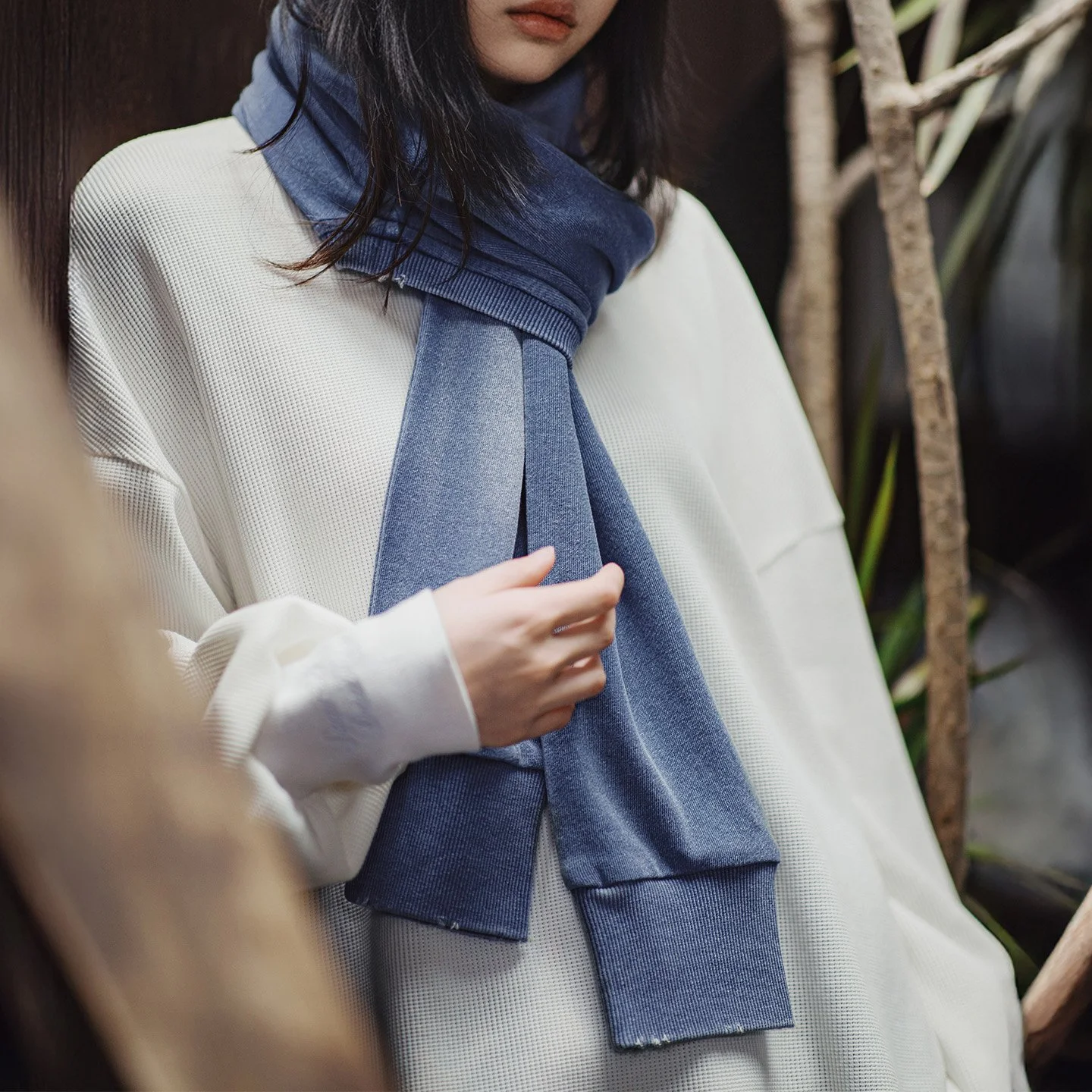 Women’s Retro Blue Winter Scarf Shawl – Soft Cotton Multi-Way Wrap
