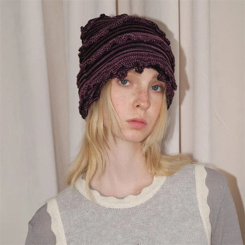 Korean Retro Striped Knit Beanie