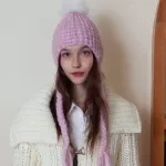 Women’s Winter Knitted Wool Bonnet Hat with Braided Fringe & Ear Protection