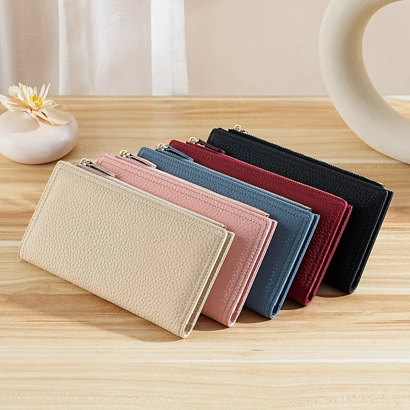 Genuine Leather Long Women’s Wallet with Zipper Coin Pocket and Card Holder