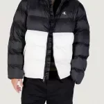 Calvin Klein Jeans Men's White Winter Jacket with Hood and Turtleneck