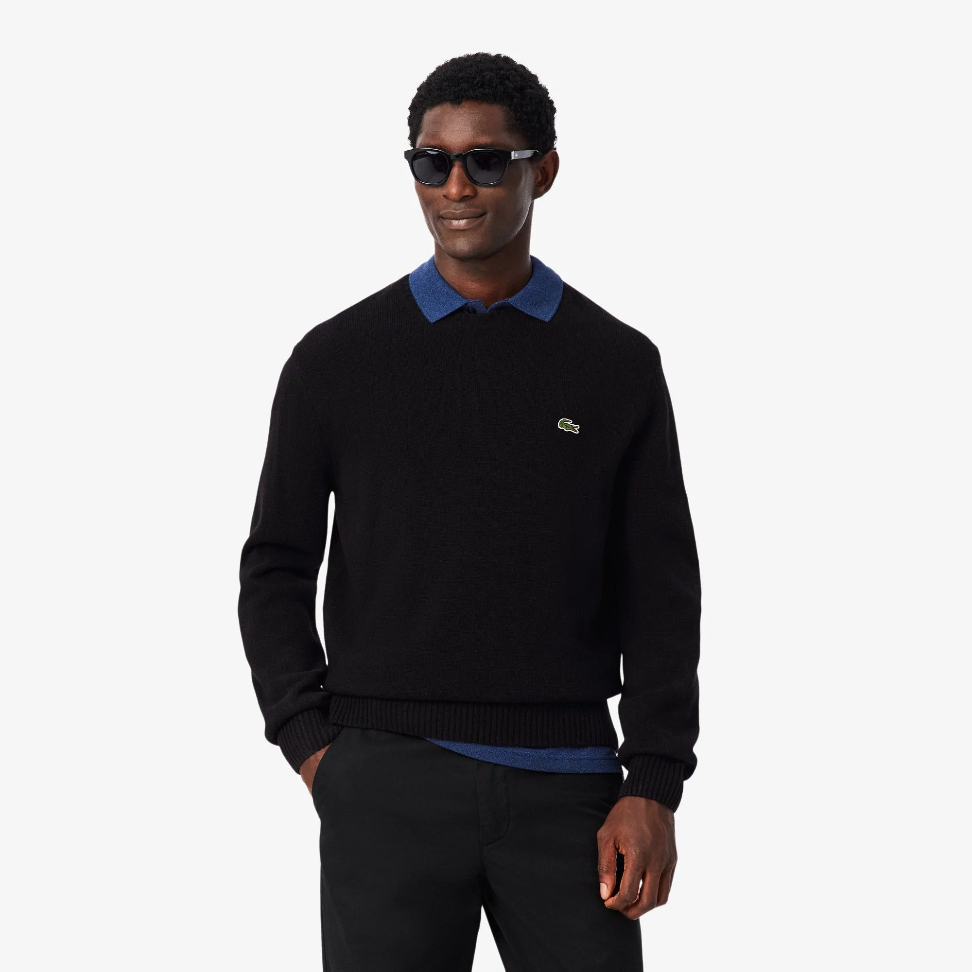 Lacoste Men’s Blue Wool Crewneck Sweater