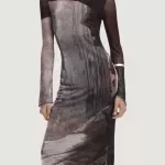 Desigual Brown Print Long Sleeve Dress for Women - Winter Collection