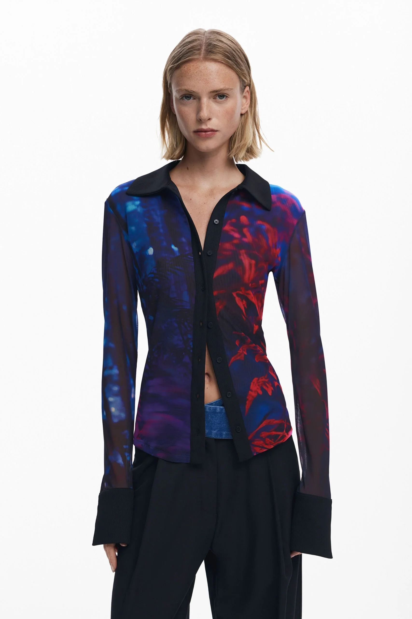 Desigual Black Floral Button-Up Shirt for Women