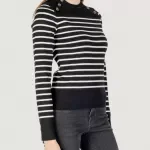Guess Women’s Black Striped Knitwear with Button Detail – Winter Collection
