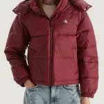 Calvin Klein Jeans Bordeaux Hooded Winter Jacket for Women