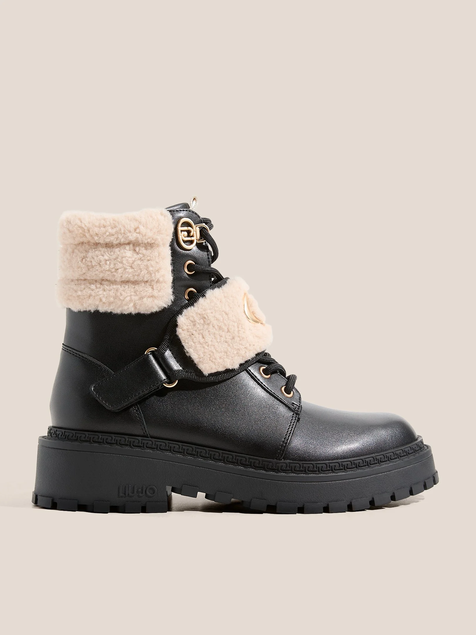 Liu Jo Women's Black Faux Leather Ankle Boots with Lace-Up Fastening