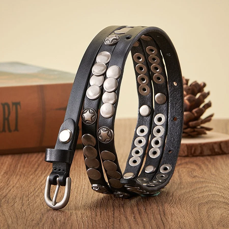 Luxury Female Rivet Belt – Real Genuine Leather Punk Style Belt for Women